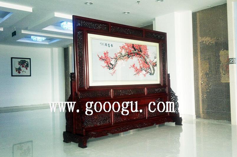 嘉善廣播電視臺(tái)雙面繡屏風(fēng)，報(bào)春圖屏風(fēng)，手工刺繡屏風(fēng)，大廳屏風(fēng)擺件