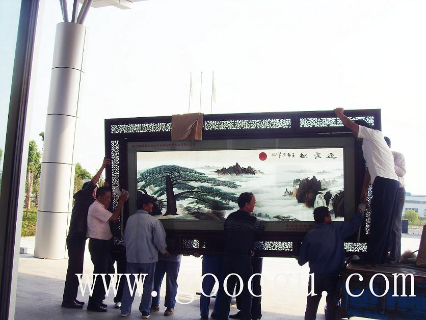 馬鋼山中鋼集團(tuán)蘇繡屏風(fēng)，刺繡屏風(fēng)，迎客松屏風(fēng)