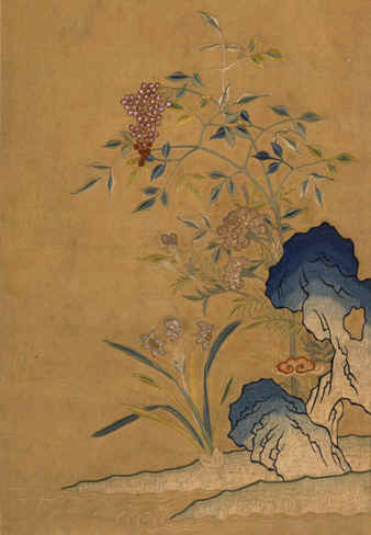 刺繡名品，清朝，道光年間，刺繡天竹水仙圖（軸），蘇繡名作