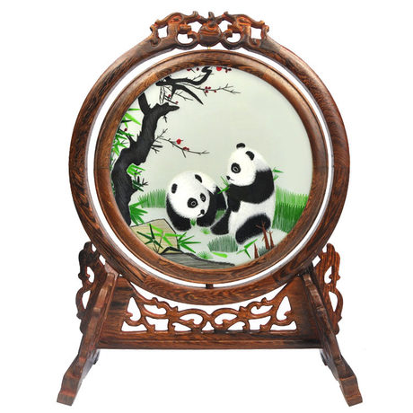 熊貓雙面繡臺屏，蘇繡雙面繡，雙面繡銷量第一臺屏